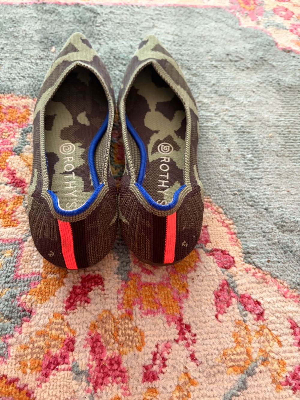Rothy's Olive Green and Black Camo Pointed Knit Flat - Picture 2 of 4